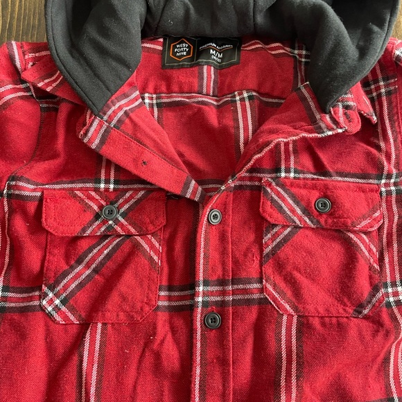 West 49 flannel shirt with attached hoodie. - Picture 3 of 7